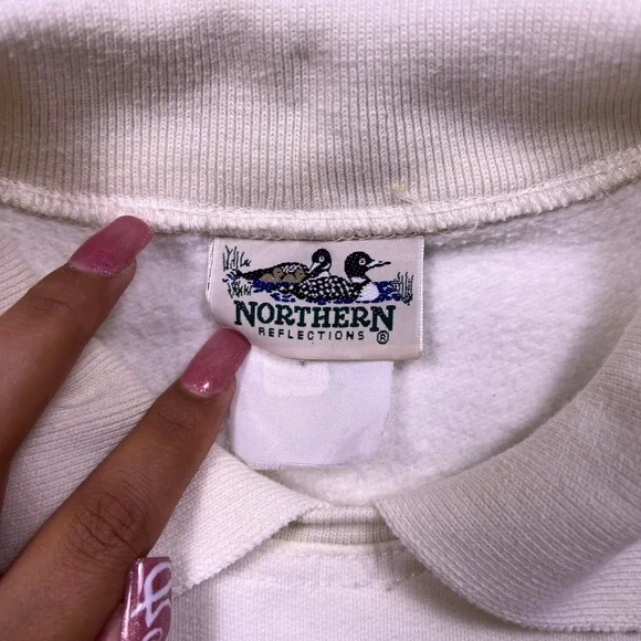 Northern Reflections Women's Cream Floral Bird Embroidered Collared Sweatshirt L - Picture 4 of 8